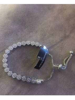 Banana Republic Silver Crystal Flower Link Slider Bracelet